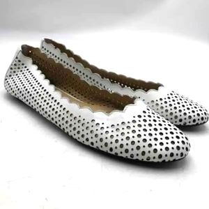 Neiman Marcus White Scalloped Polka Dot Cutout Ballet Flats -Women's Sz …